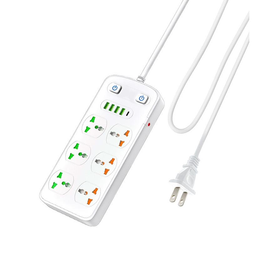 

Подовжувач із захистом від перенапруги, багаторозетковий, 6 розеток, вилка UK/US/EU, подовжувач 1,8 м з портом Type C 4USB, електрична настільна розетка US Plug білий