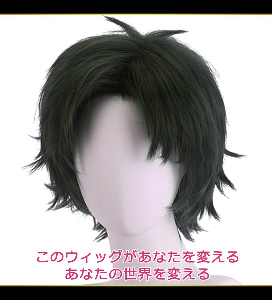 CaseEden Cosplay Wig, Short, 30cm, Heat-Resistant, Dark Green, Includes Two Wig Nets (WIG6013)
