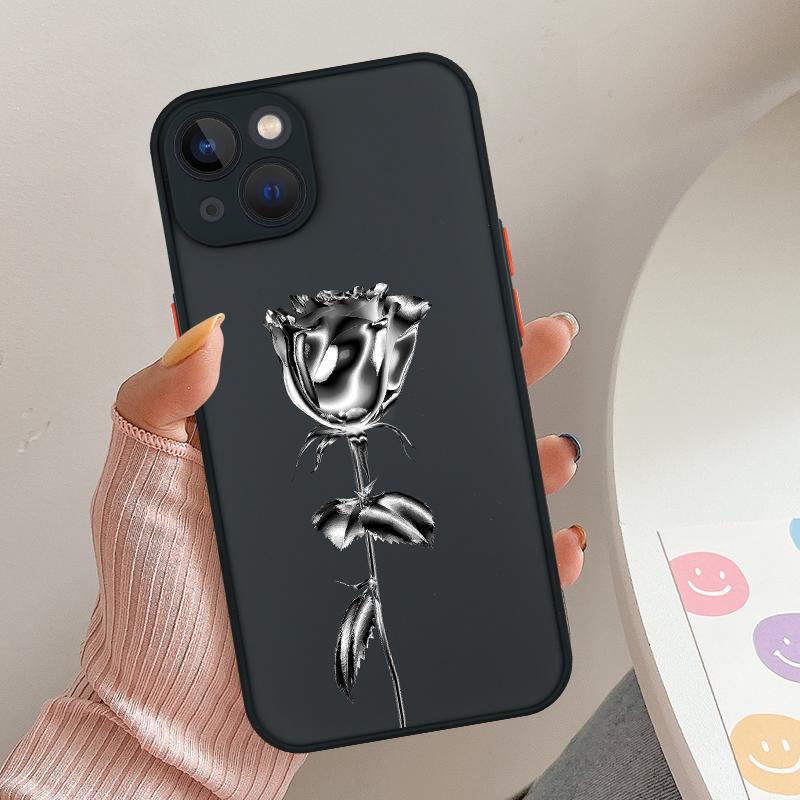 INS Fashion The Silver Rose Phone Case For iPhone 16 15 11 12 14 13 Pro Max Mini X XSMax XR 7 8 Plus SE4 16e Cute Silica Covers