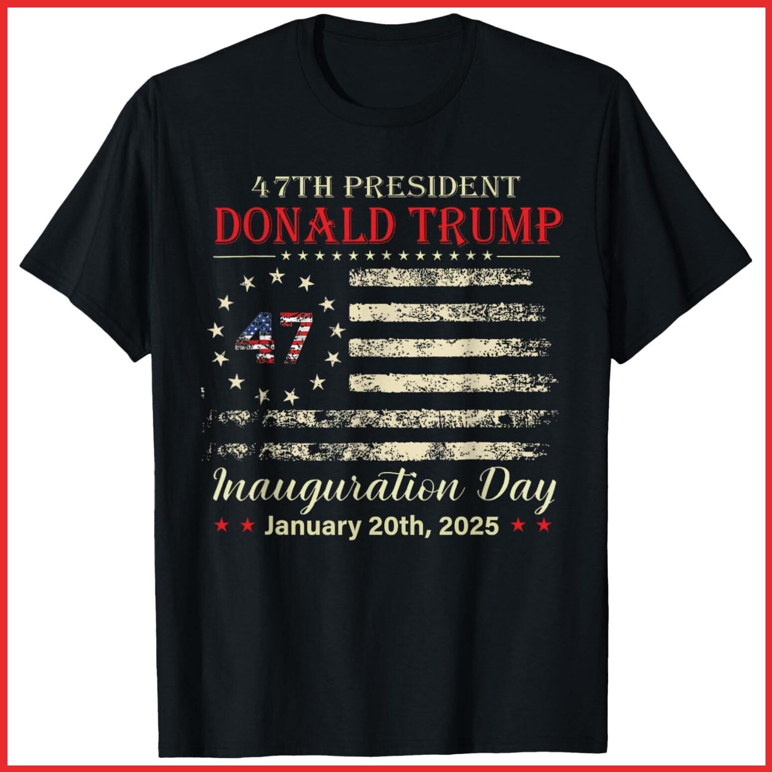 47th President Donald Trump Inauguration Day 2025 US Flag Black T-Shirt S-5XL L