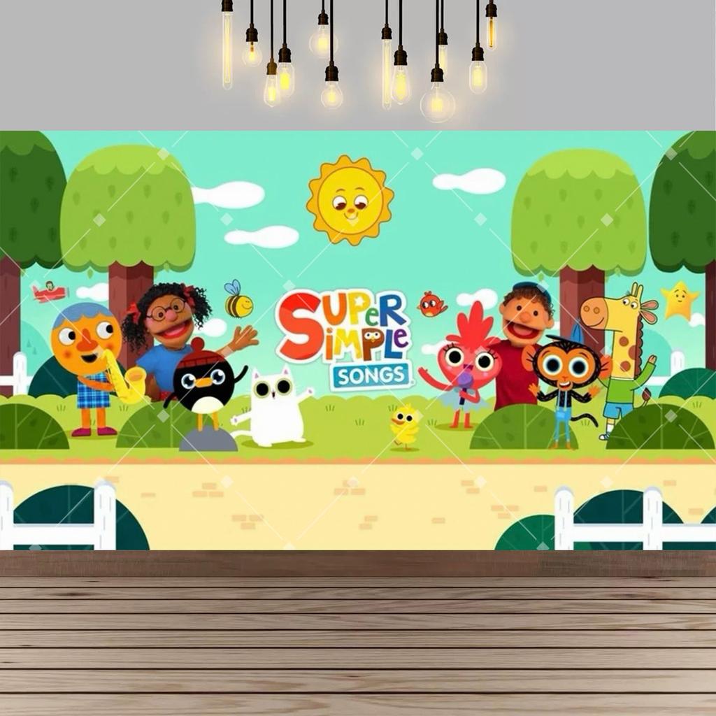 Background with Super Simple Songs, Photo Banner with Cartoon Monsters, Children's First Party Decoration, Photo Booth Accessories