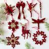 Sheng Yuan Christmas Decor: Wine Red Flocked Wreath, Bow, Reindeer Pendant, and Tree Ornaments.