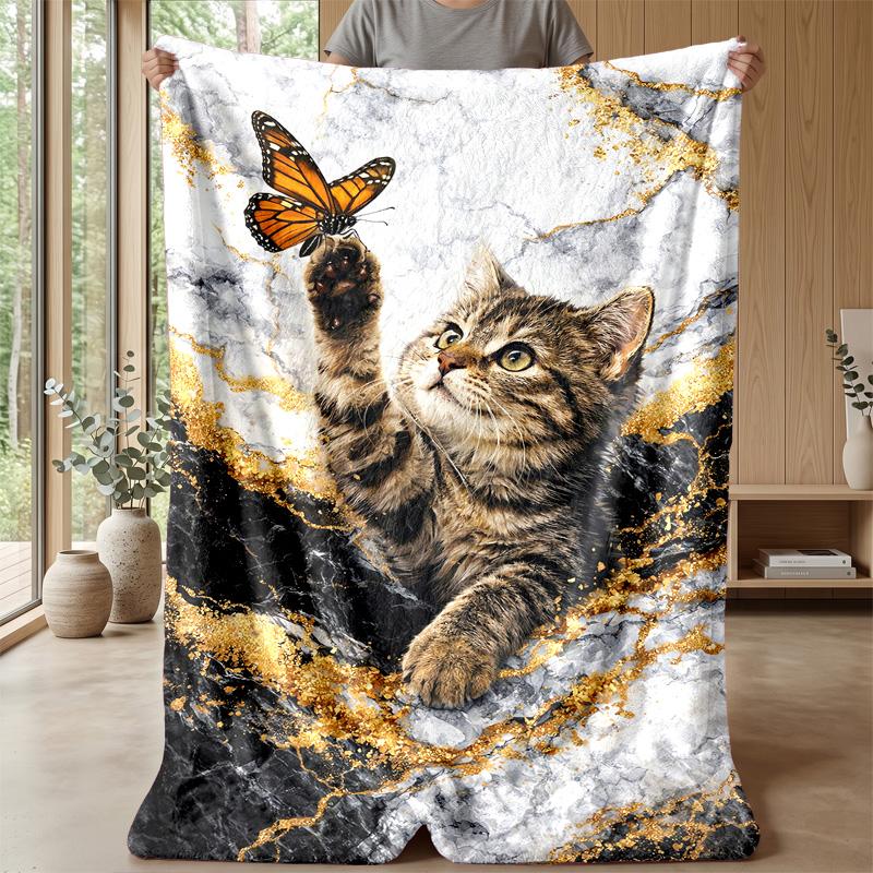 Kitten and Butterfly Theme blanket Lightweight Warm Flannel Blanket Decorative Throw Blanket for Home Decoration