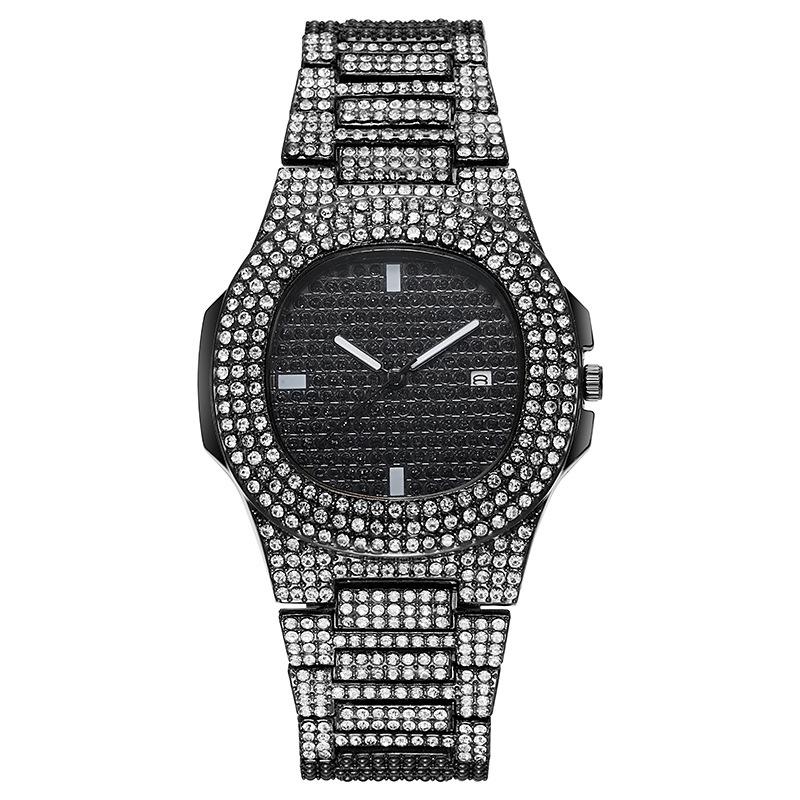 Женские часы Full Sky Star Water Diamond Calendar с кварцевым светом, роскошные часы со стальным ремешком OneSize чёрный