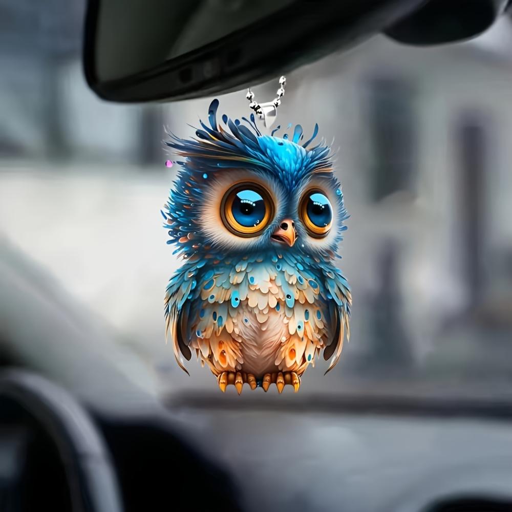 Chenxiaogang Unisex Cute Owl 2D Flat Acrylic Car Keychain Accessories Pendant, Car Rearview Mirror Pendant, Bag And Kitchen Home Pendant, Exquisite Gifts