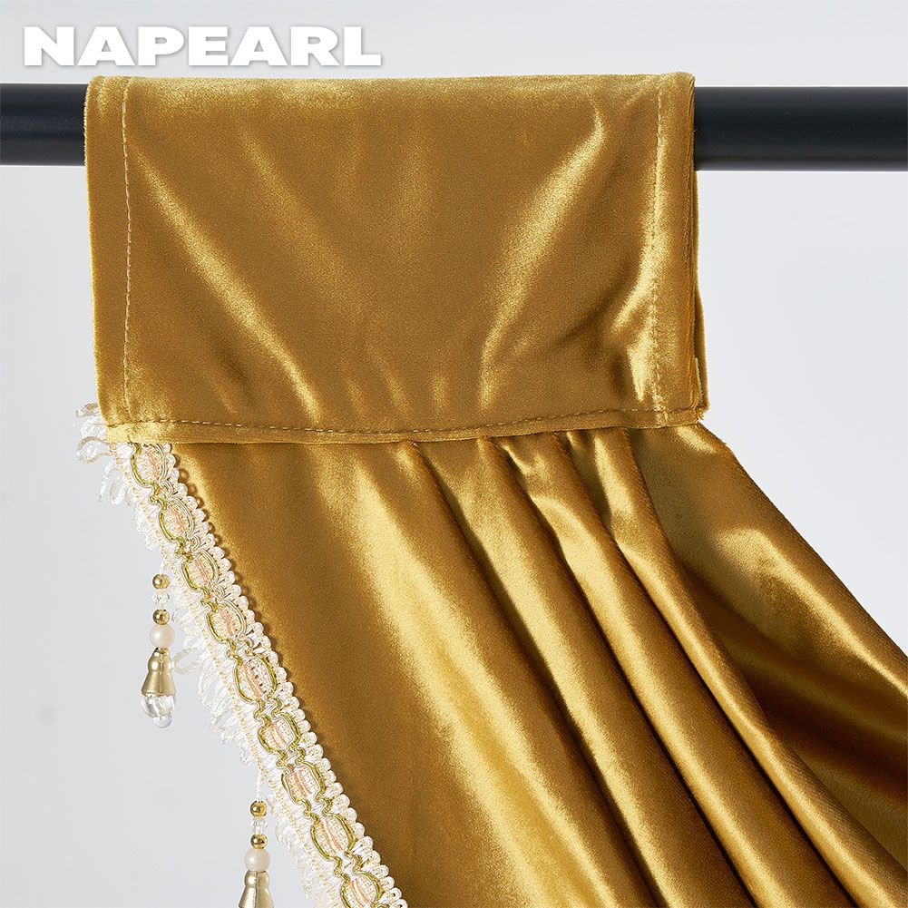 1PC NAPEARL Golden Luxurious Lace Trimmed Velvet Curtain Head for Small Window Decor 70x42cm