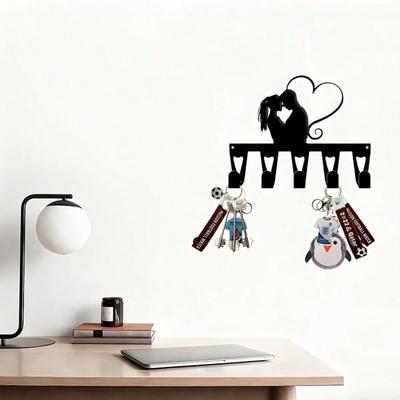 Heart Shaped Couple Key Hanger Wall Decor 5 Hook Metal Wall Art
