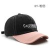 Men's baseball cap with letter embroidery, color-blocked design, and denim accents, suitable for outdoor activities, providing sun protection and