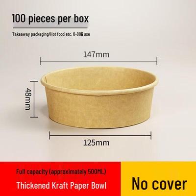 JINGRX 500ml Runde Einweg-Kraftpapier-Schalen zum Mitnehmen