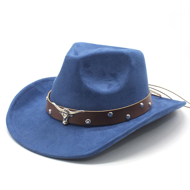 Western Cowboy Turned Edge Cowboy Hat Bull Head Accessories Suede Jazz Hat Riding Hat