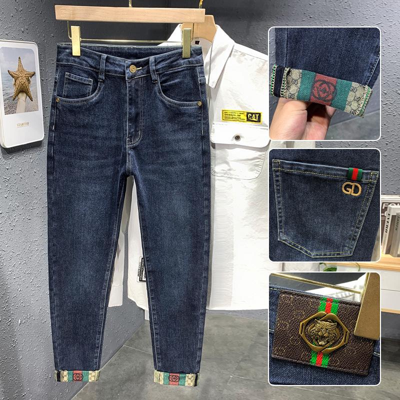 Pánské módní vyšívané elastické džíny - Slim Fit, mladistvý high street styl