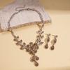 Turquoise Blue Diamond Flower Stud Earrings Necklace Light Luxury Niche Clavicle Chain Premium Jewelry Set
