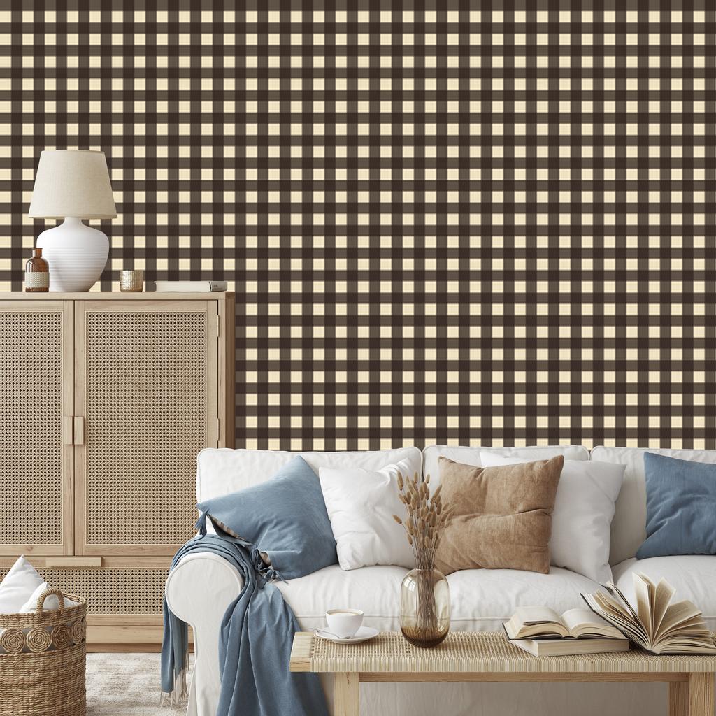 Brown and cream checkered wallpaper for living room and bedroom 50x1000