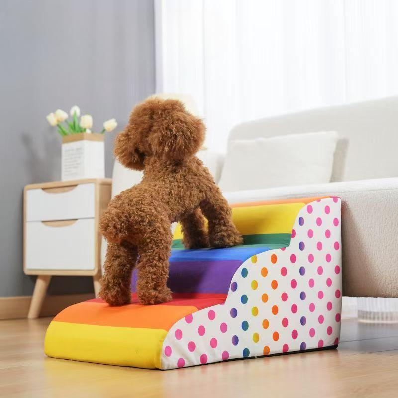 Rainbow Stripe Ladder Dogs Pets Puppy Stairs Beside Sofa Bed Ramp for Dogs Protecting Pet Joint Safety Stairs for Elderly Dogs