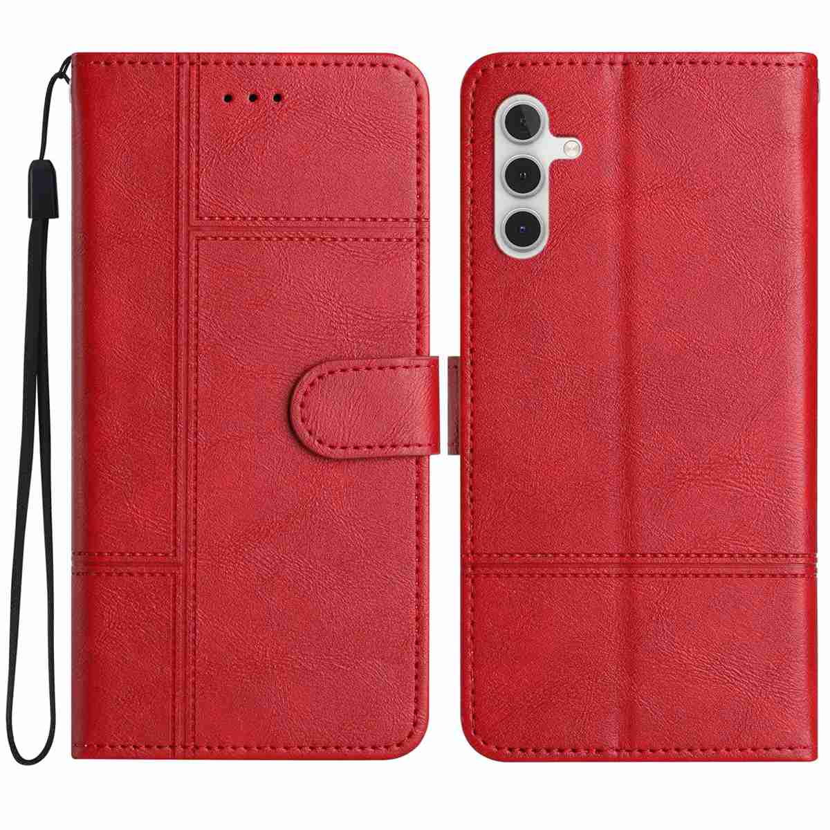 

For Samsung Galaxy S25 FE Wallet Case Line Imprinted Cowhide Texture PU Leather Phone Cover Red