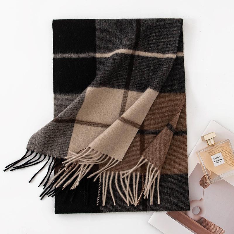 Plaid Simple Maillard Double Sided Cashmere Scarf Women's Autumn and Winter Thickened Warmth Versatile Wool Men's Scarf