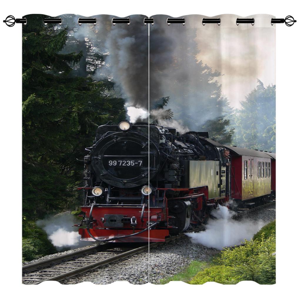 Curtain Retro Train Series 3D Digital Printing High Density Shading