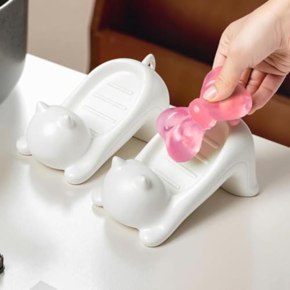 Cat Soap Dish Self-Draining Soap Holder Built-in Drainage Hole