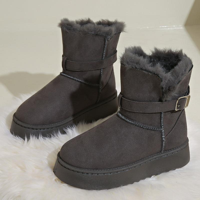 Fashion Platform Cotton Boots Winter New Round Toe Suede Woollen Thickened Anti-slip Wear-resistant Short Cylinder Snow Boots