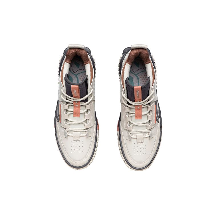 Li-Ning Non-Slip Wear-Resistant Mid-Top Skate Shoes Men Sneakers Gray Brown AGCR311-3