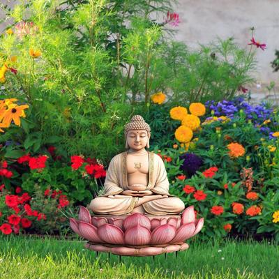 Estaca de Jardín Buda Sentado en Loto ,Accesorios de Ambiente, Regalos 2D ,Decorativo para Valla Planta en Maceta