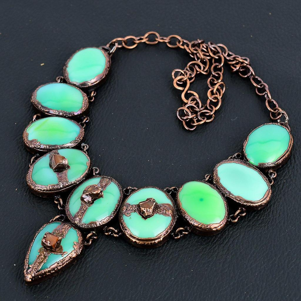 Green Chalcedony Necklace, Copper Electroformed Necklace Handmade Gemstone Jewelry, Gifts For Wife Brand New Necklace