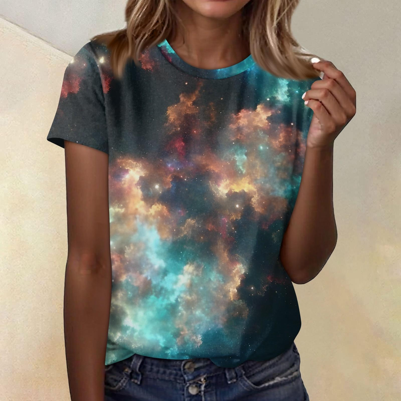 

Жіноча повсякденна вільна футболка з принтом і круглим вирізом, пуловер з короткими рукавами L