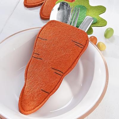 4PCS Gifts Non-woven Fabric Easter Carrot Cutlery Bag Ornaments Pocket Easter Fork Holder Tableware Cover Party