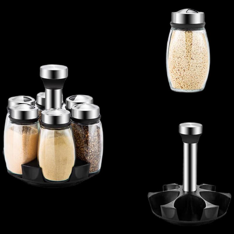 Meichu Rotating Glass Spice Jar Set with Stand, 7-Piece