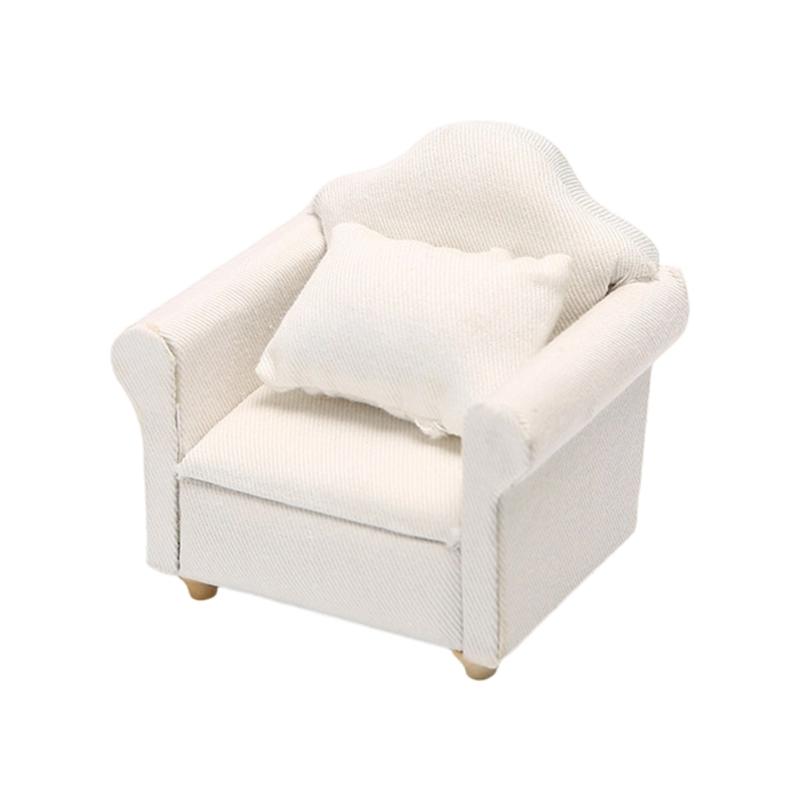 

Doll House Furniture White Fabric Sofa Figurine 1:12 Wood Sofa Model For Miniature Home Living Room Scene Decoration