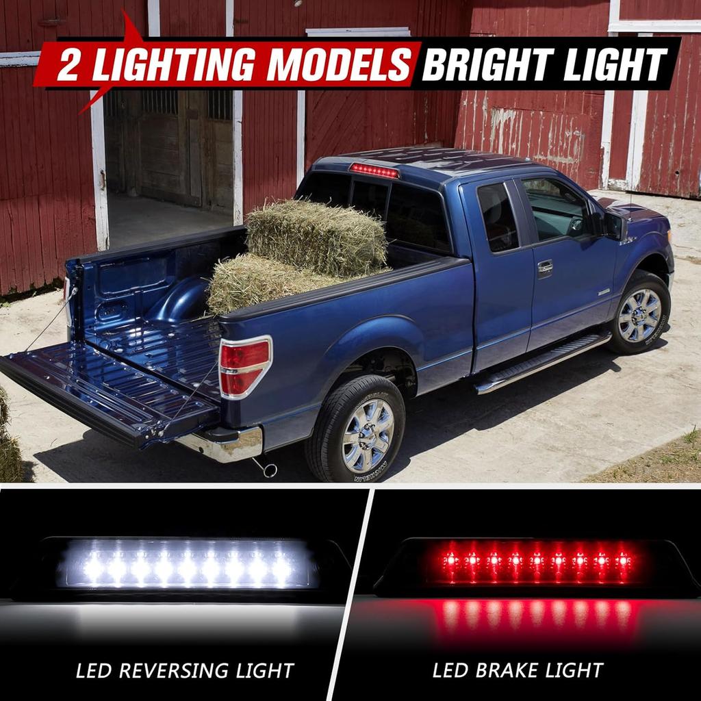 FIERYRED Third Brake Light/Reverse Light Smoked Compatible With 2009-2014 Ford F150 Light,Rear Cab Light,3Rd Lights Power Saving IP67 Waterproof