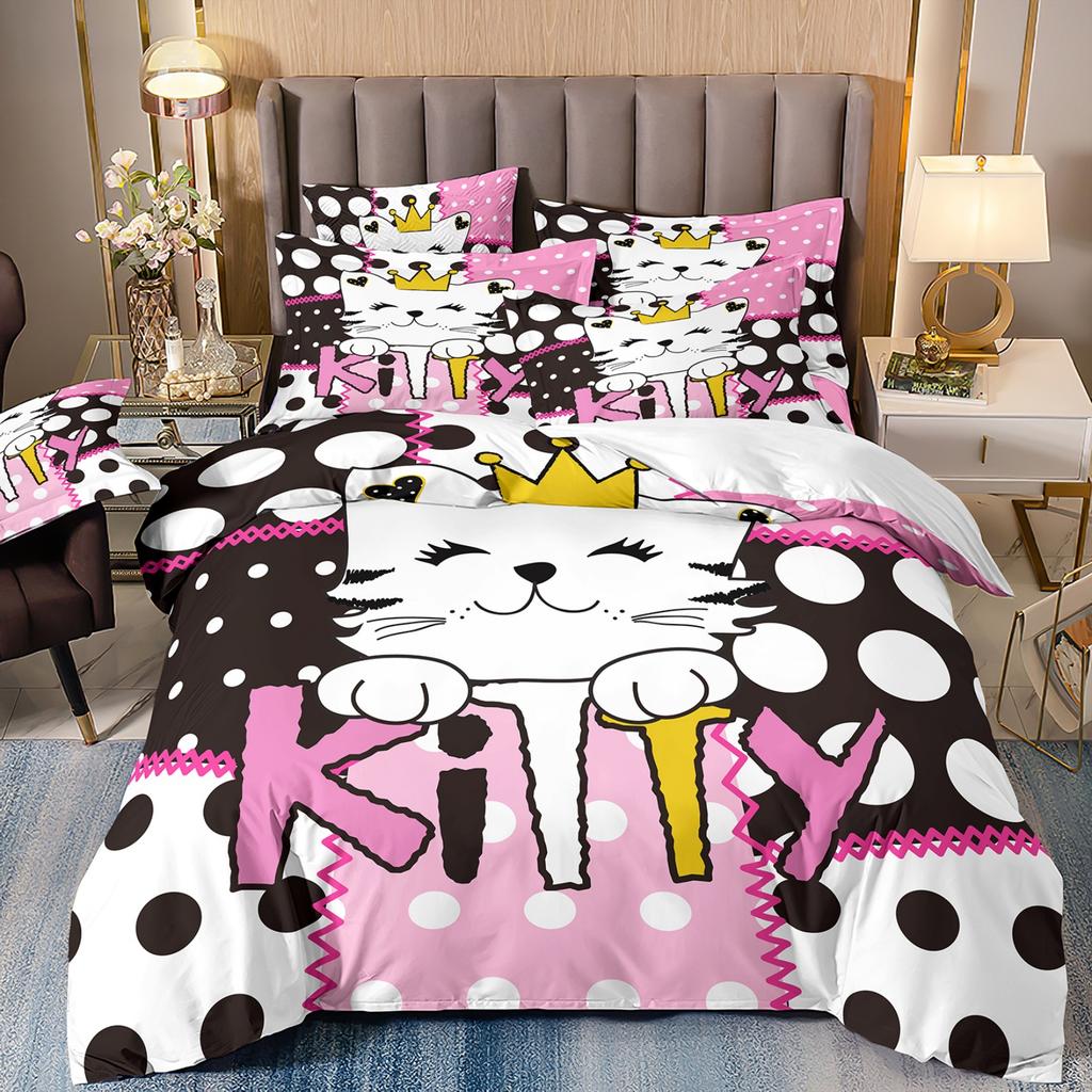 Marie Kitty Cat Duvet Cover 3D Printed Cute Kitten Pet Cat Bedding Set for Girls Boys Gift Children's Room Decoration Twin Queen