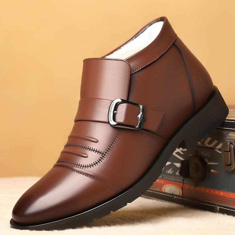 Mode Winter Herren Lederstiefel Mode Business Casual Lederschuhe Dickes Plüsch Warm Schneestiefel für Herren Winter Knöchel Baumwollstiefeletten
