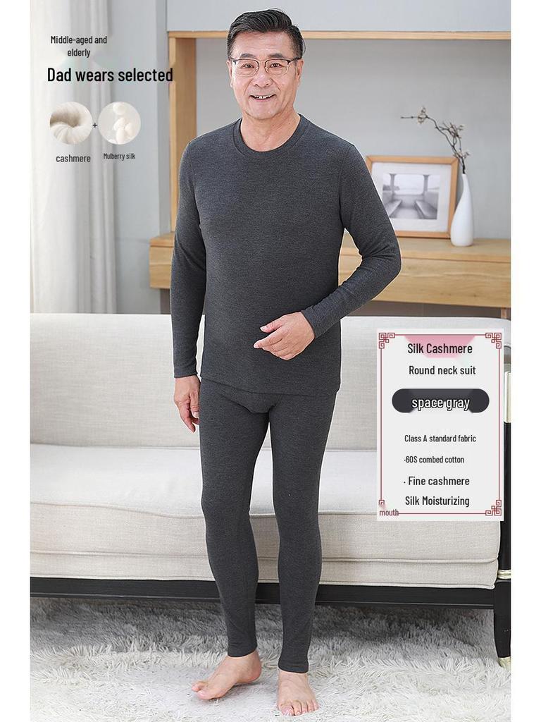 Cashmere Elderly Warm Set: Cozy Autumn/Winter Underwear Gift for Mom & Dad with Plus Velvet
