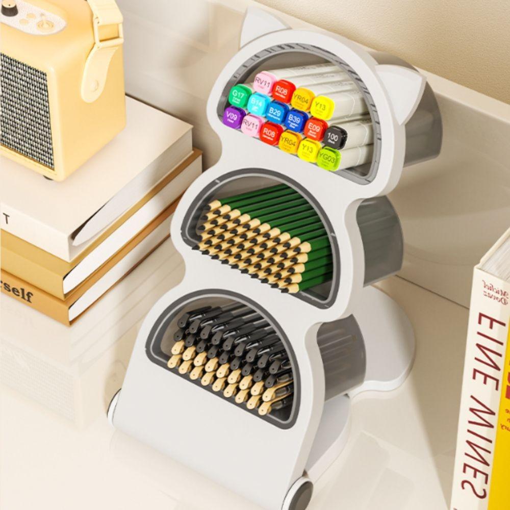 Three Layer Desktop Pen Organizer Plastic Multilayer Pen Holder For Desktop Use