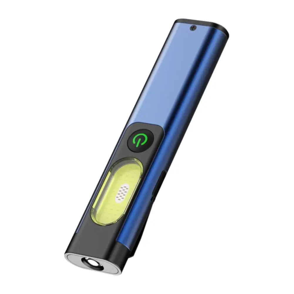 LED Keychain Flashlight With Magnet Clip Portable Rechargeable Lamp Waterproof Outdoor Warning Torch UV Light S7T9