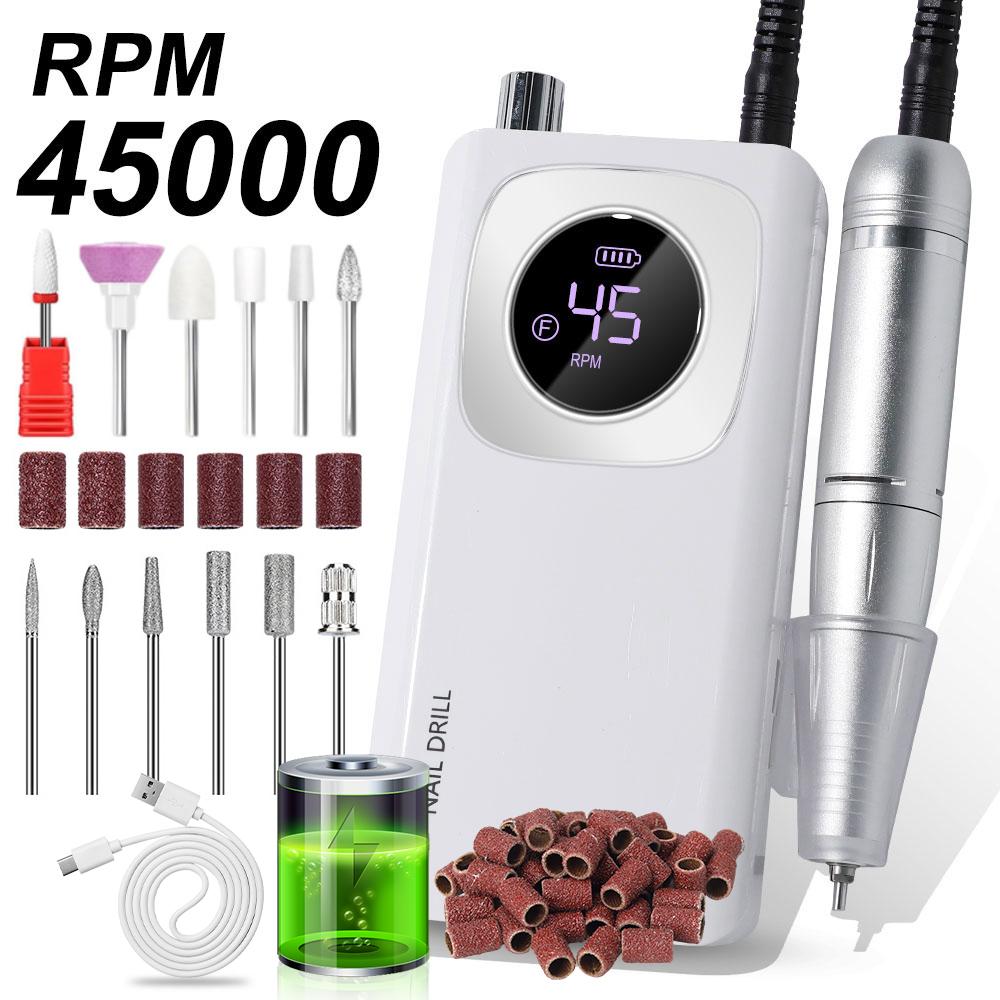 DianaBeauty 45000RPM Electric Portable Nail Drill Machine Rechargeable for Gel Nails Polish Portable Nail File Manicure Tools USB