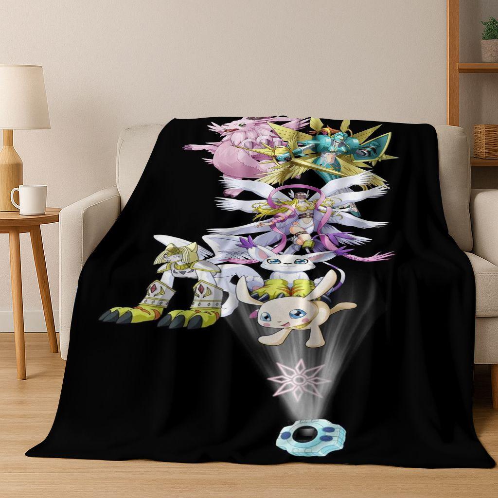Retro Digimon Adventure Angewomon Agumon Cartoon Flannel Blanket,Cozy Soft Throw Blanket for Home Bedroom Bed Sofa Cover Kids