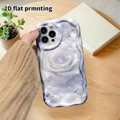 Phone Case: 2D Flat Design Fits iPhone 18 17 16 15 14 13Pro, Couple Style, White Crystal Rose, Christmas and Halloween Gift