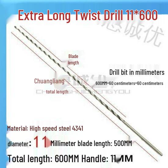 Extra Long 5060 Cm Twist Drill Bit, 500mm High-Speed Steel, Straight Shank for Deep Hole Drilling In Stainless Steel, Wood, 468 Industrial Series.