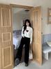 Where Is the Orange Tree? Women's Retro High-Waisted Black Wide-Leg Jeans - Autumn Elastic Slim-Fit Floor-Length Pants.