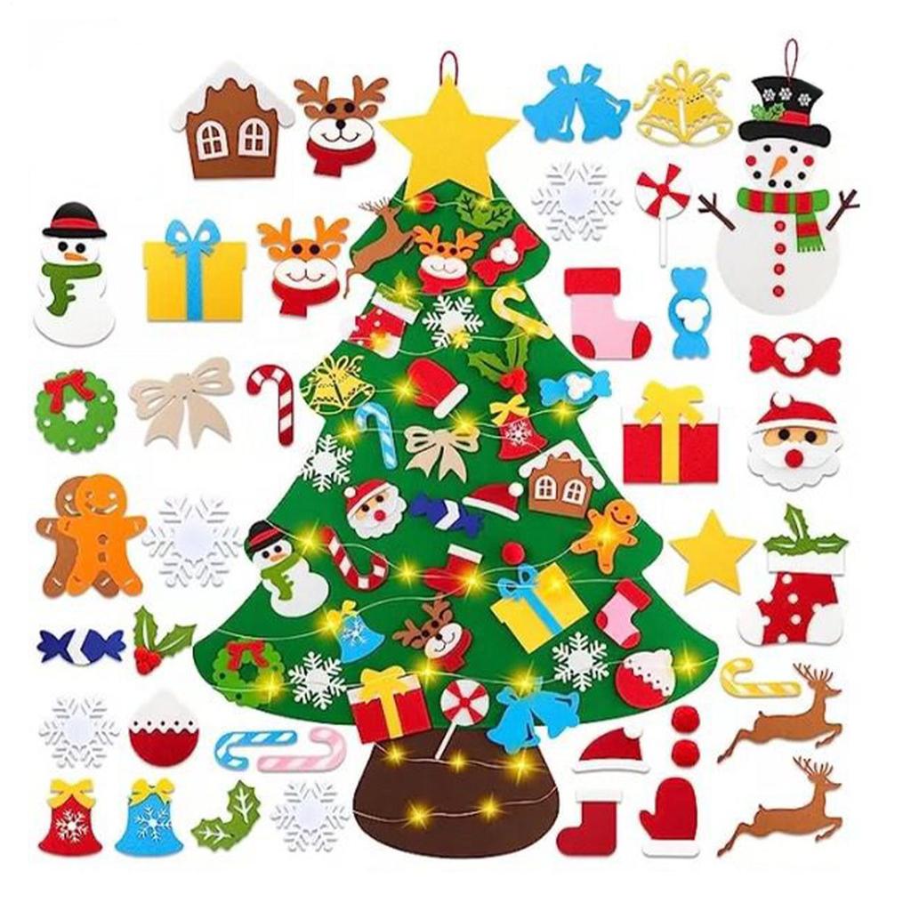 Felt Christmas Tree Set Children Activity Craft With String Lights Felt Christmas Tree With 40 Pieces Detachable Ornaments