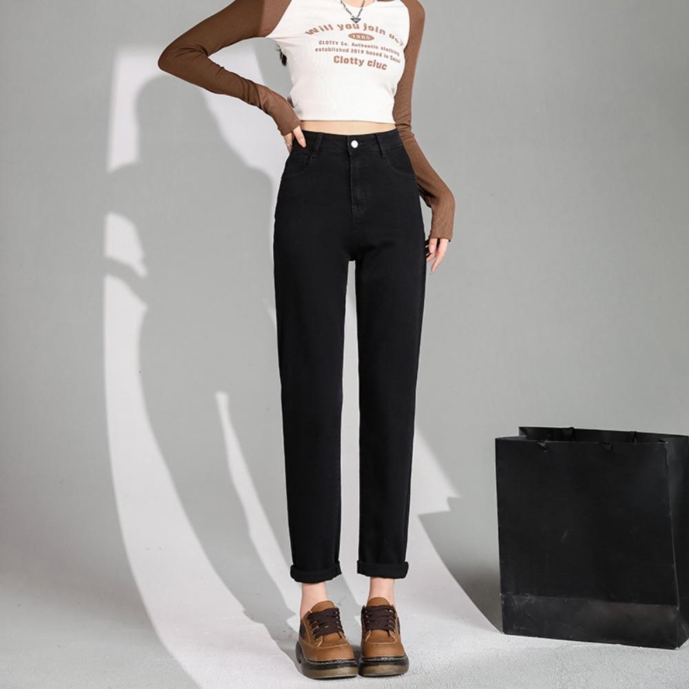 

Autumn and winter 2025 new jeans women s high waist straight single button Korean version of Harlan pants casual commuting ins tide 2XL чёрный