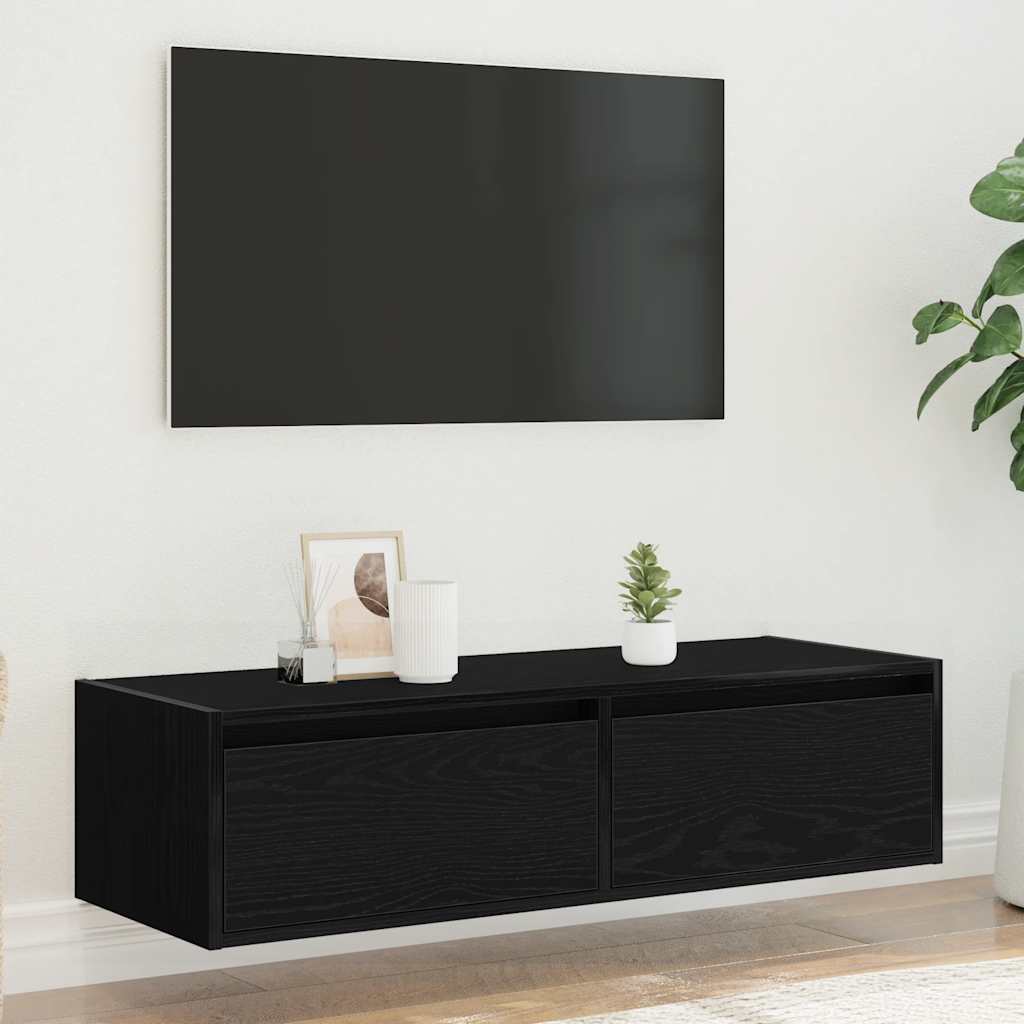 TV Stand with LED Lights Black Oak Effect 100x35.5x25 Cm
