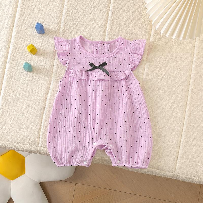 Summer Girls 100% Cotton Soft Bodysuit 0-24M Newborn Dot Bow Flutter Sleeve Romper Breathable Baby Clothing 66