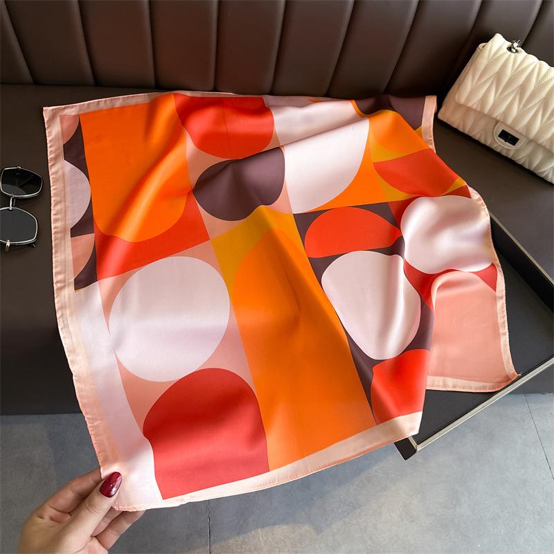 Simple contrasting color simulation silk printing silk scarf square scarf high-end shawl sunscreen neck small square scarf headscarf scarf women