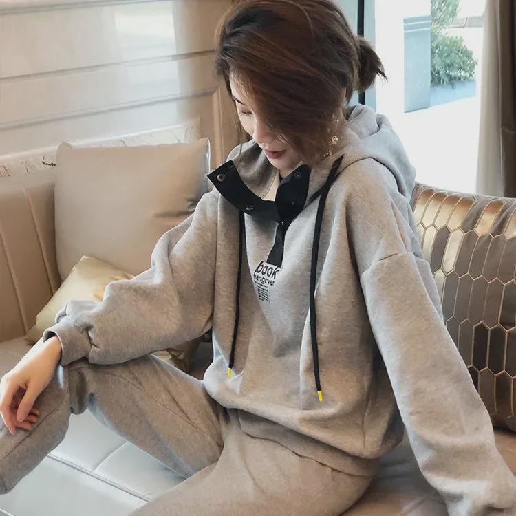 Plush Thickened Women's Plus Size Casual Hooded Two-piece Sportswear Suit for Autumn/Winter
