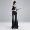 Autumn and Winter Black and Gray Slightly Pulled Jeans Women's New Autumn High-waisted Thin Small Flared Pants