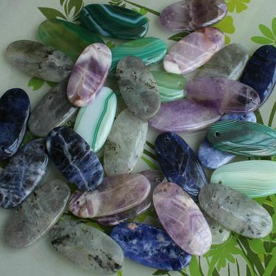 15x31mm Natural Blue Vein Amethyst Striped Agate Pendant for DIY Jewelry