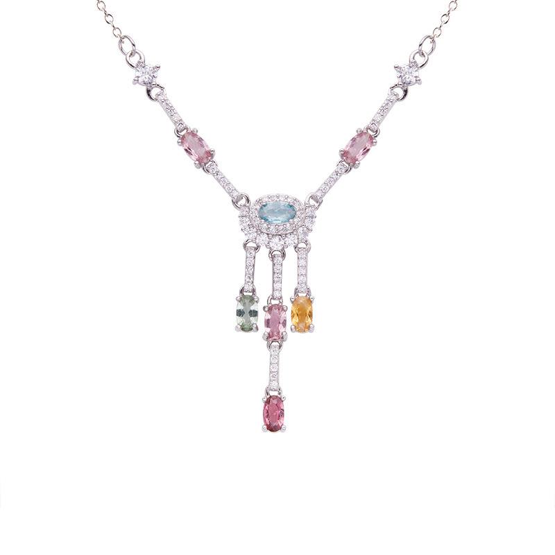 Серебро S925 Цвета Сокровища Украшения Натуральный Турмалин Ожерелье Женское Легкая Роскошь Старший Чувство Xiaohongshu